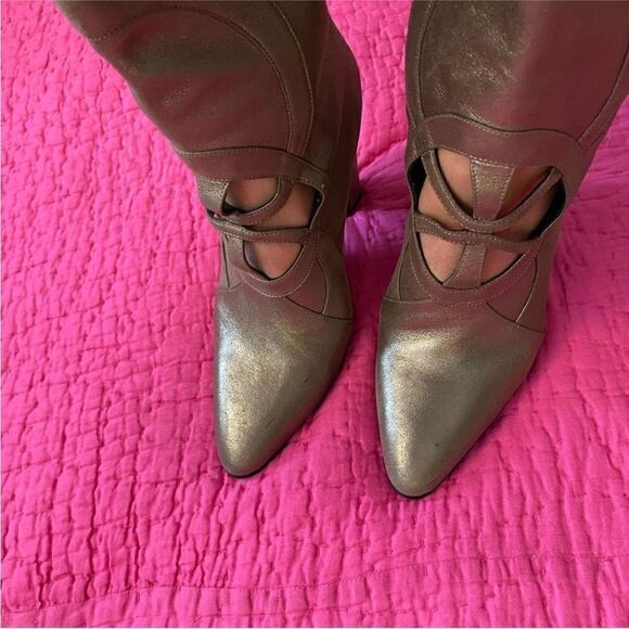 Hermes Elegant Silver cut out Knee-High Boots, US8 - Picture 3 of 9